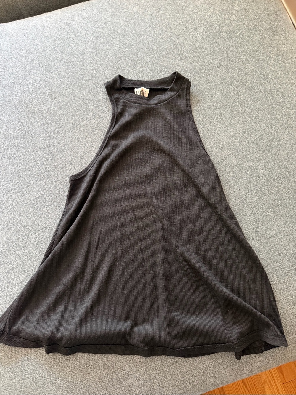 Free People Black Ribbed Tank Top - Sleeveless High Neck